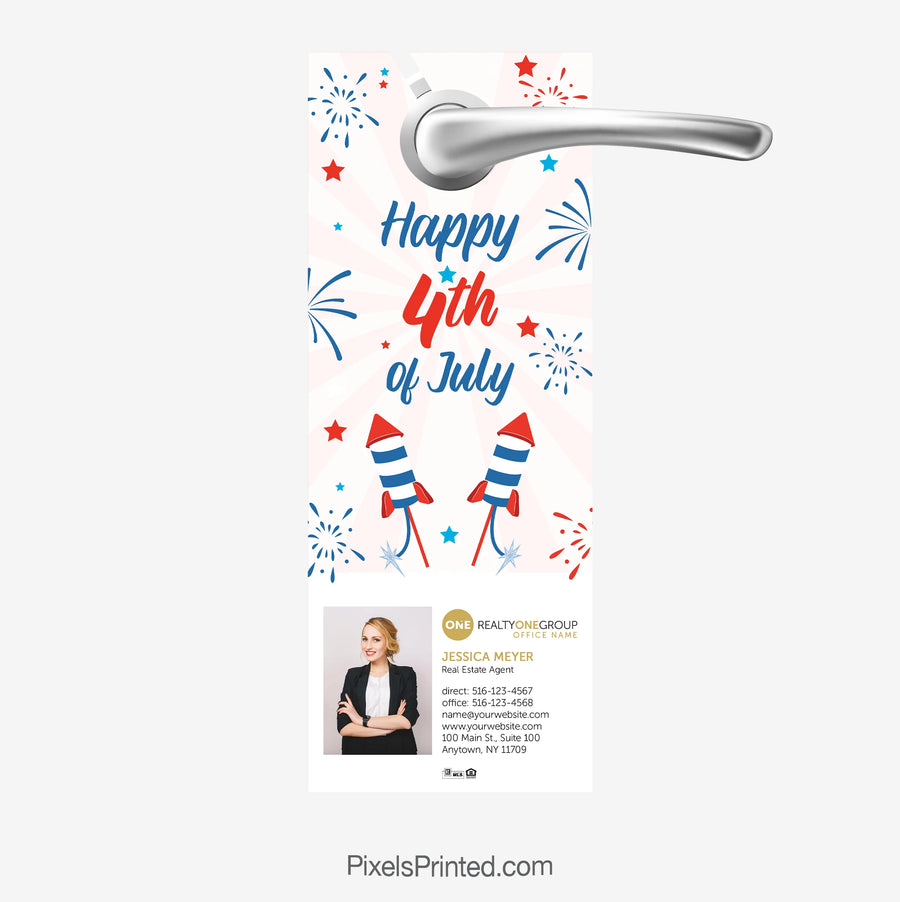 Fourth of July door hanger for real estate agents celebrating homeownership