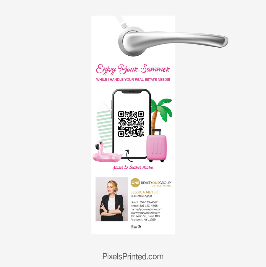 Summer real estate door hanger for Realty ONE Group agents promoting buying and selling opportunities