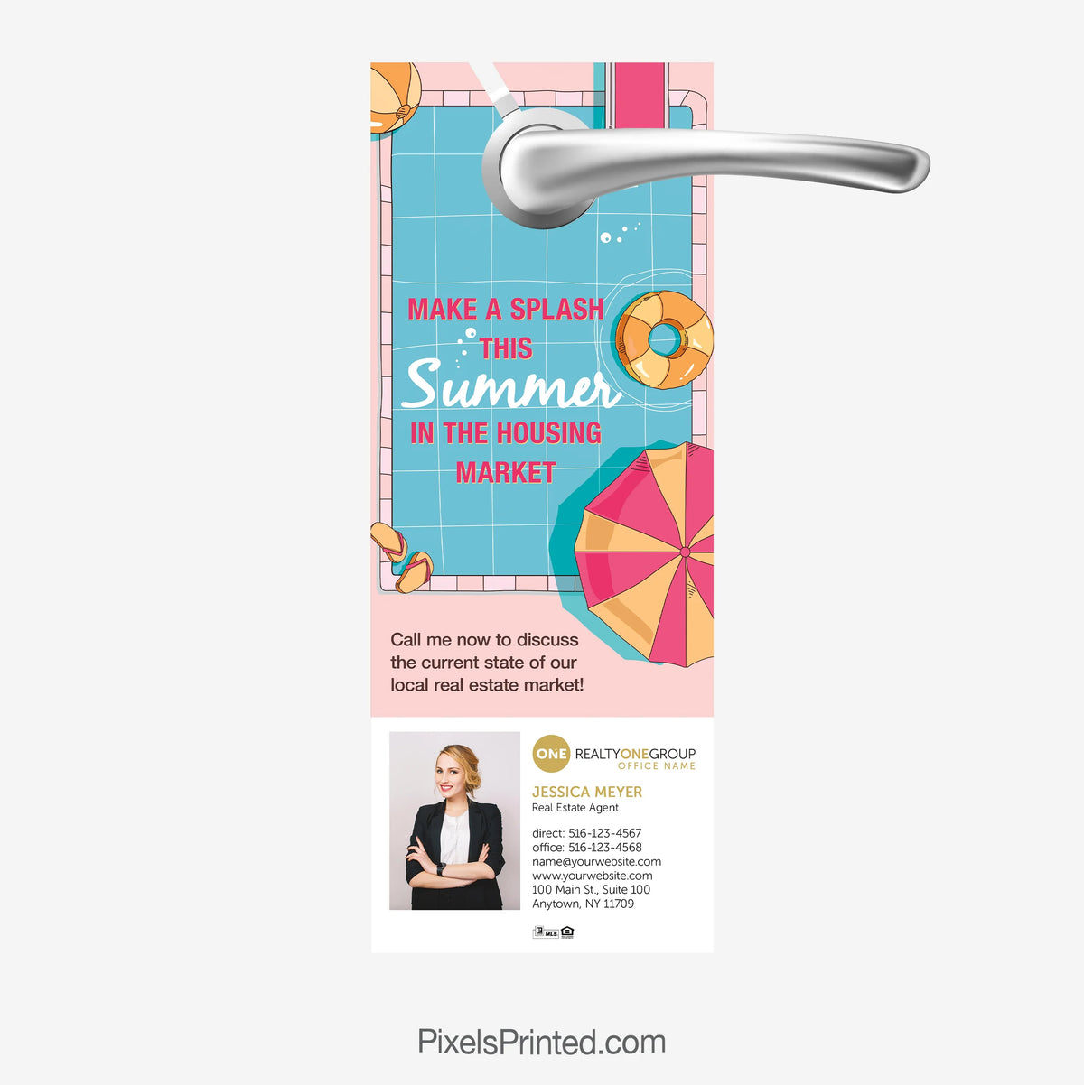 Summer lifestyle real estate door hanger for Realty ONE Group agents connecting homes and outdoor living