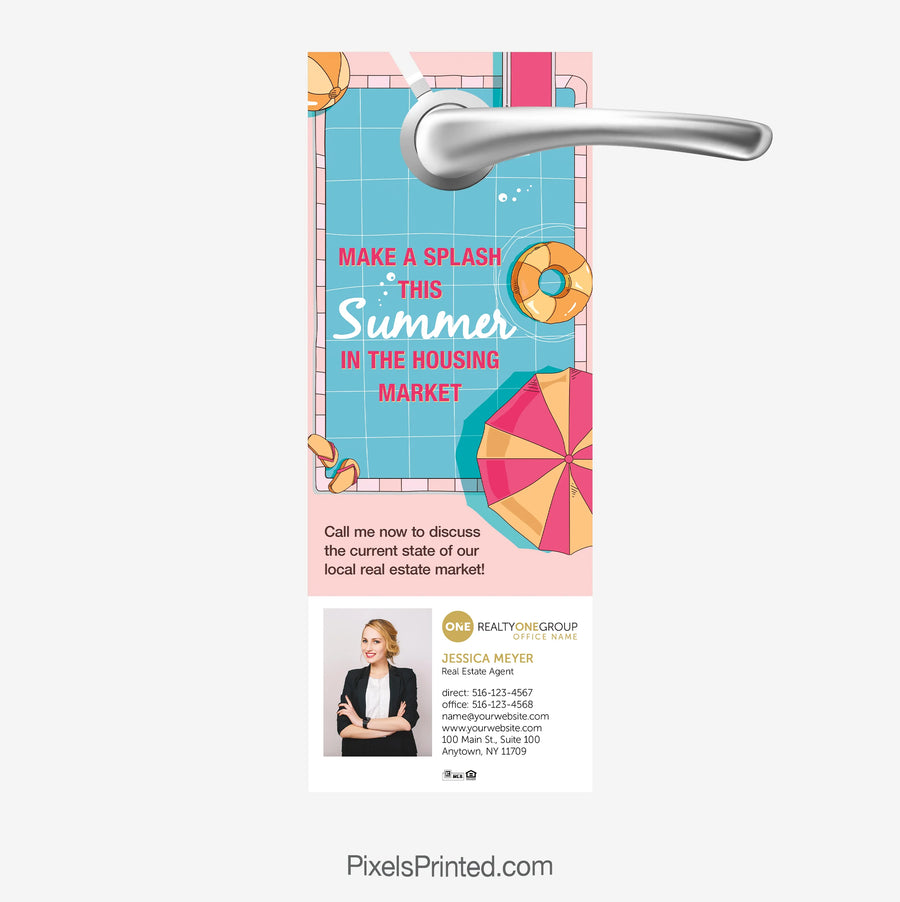 Summer lifestyle real estate door hanger for Realty ONE Group agents connecting homes and outdoor living