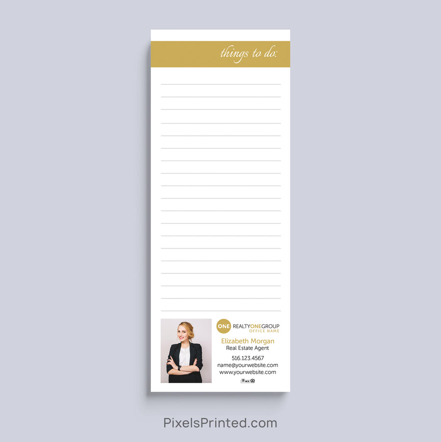 Realty ONE Group Things to Do realtor notepad with headshot and contact information