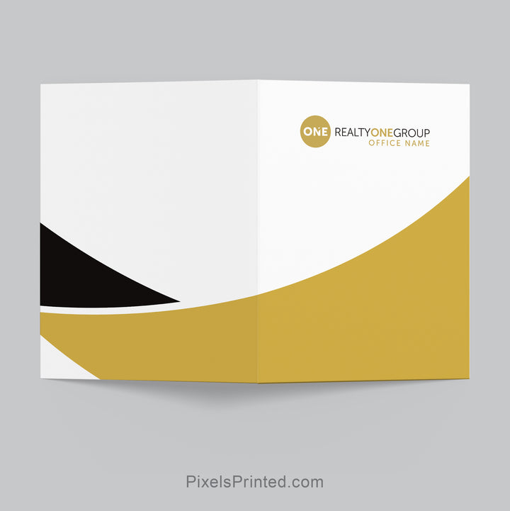 Realty ONE Group glossy closing folder with two pockets and business card holder for real estate closing paperwork.