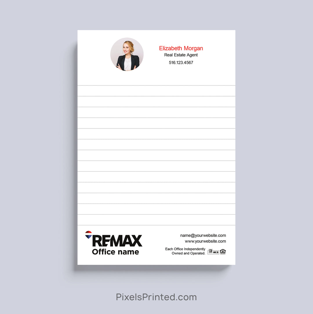 Custom RE/MAX real estate agent notepad with personalized branding