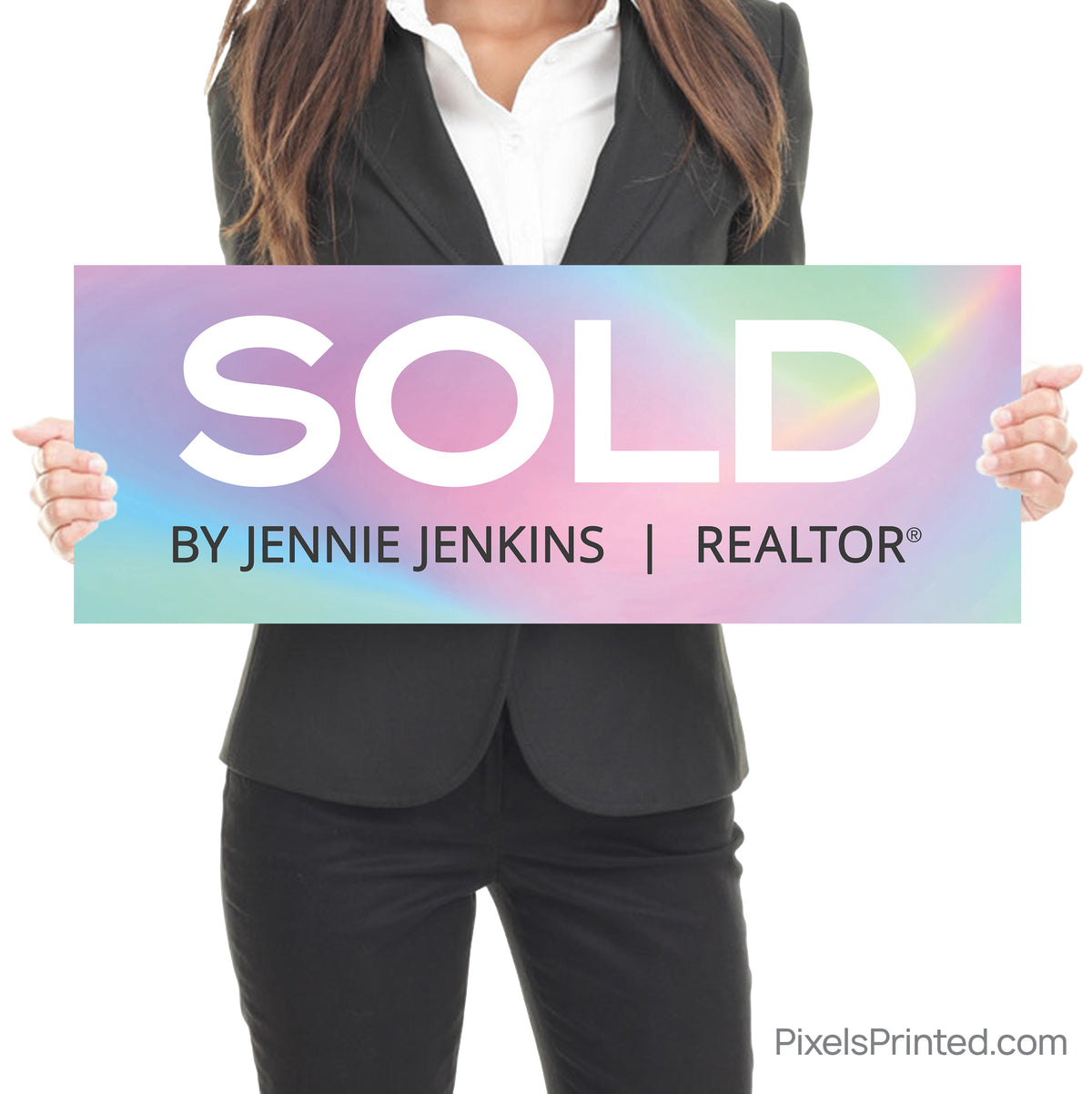 realtor closing photo sign with homeowners | sold by realtor sign