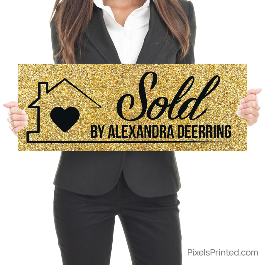 gold sold by realtor closing photo sign with homeowners