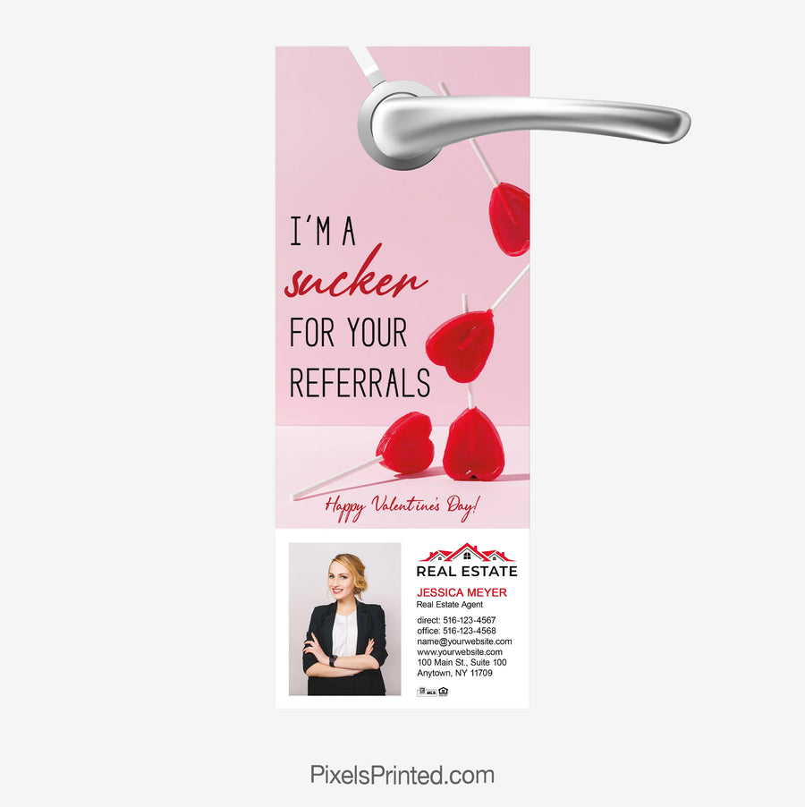 Valentine's Days-themed real estate door hanger for agents